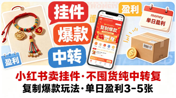 小红书卖挂件，不囤货纯中转复制爆款玩法，单日盈利3-5张-云享网创
