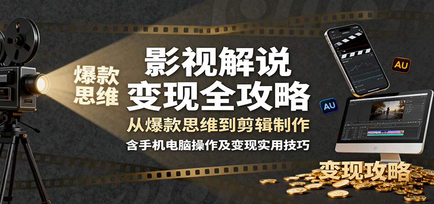 影视解说变现全攻略：从爆款思维到剪辑制作，含手机电脑操作及变现实用技巧-云享网创
