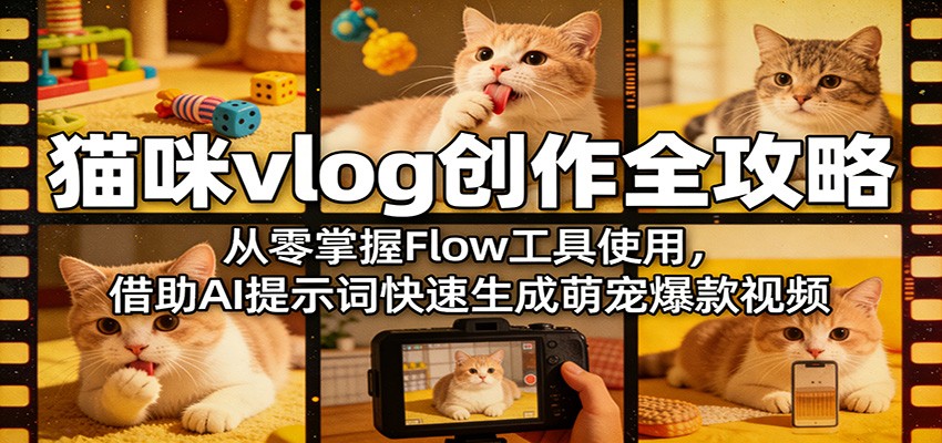 猫咪vlog创作全攻略：从零掌握Flow工具使用，借助AI提示词快速生成萌宠爆款视频-云享网创