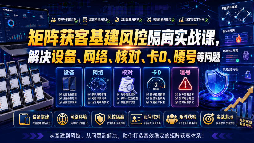 矩阵获客基建风控隔离实战课,解决设备、网络、核对、卡0、嘎号等问题-云享网创
