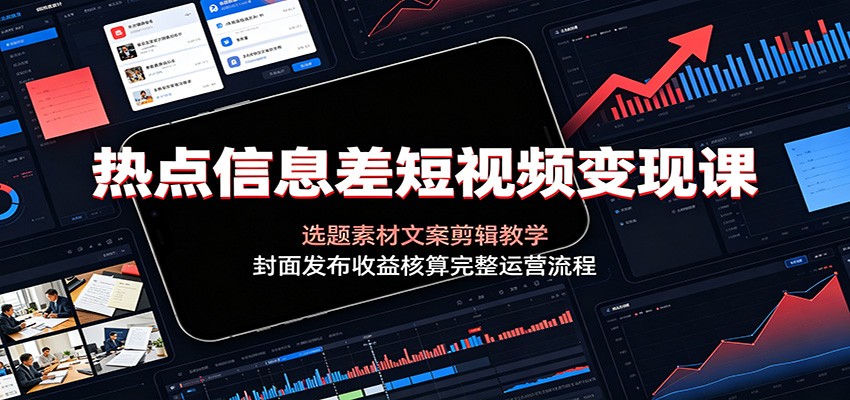 热点信息差短视频变现课：选题素材文案剪辑教学，封面发布收益核算完整运营流程-云享网创