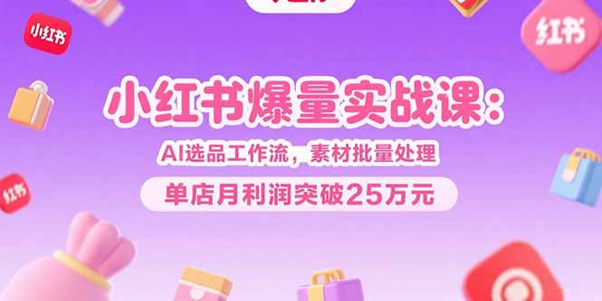 小红书爆量实战课：AI选品工作流，素材批量处理，单店月利润突破25万元-云享网创