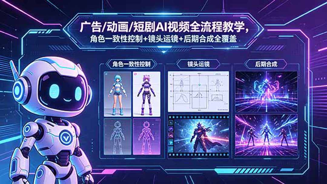 广告/动画/短剧AI视频全流程教学，角色一致性控制+镜头运镜+后期合成全覆盖-云享网创