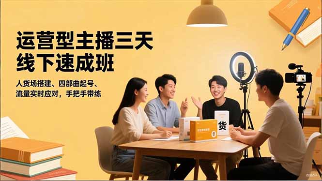 运营型主播三天线下班,人货场搭建,四部曲起号,流量实时应对,手把手带练-云享网创