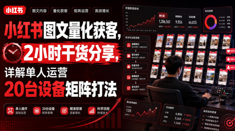 小红书图文量化获客,2小时干货分享,详解单人运营20台设备矩阵打法-云享网创