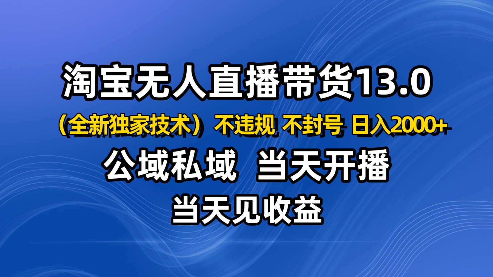 淘宝无人直播13.0,公域私域技术,不封号,不违规 布局下半年旺季赛道,日入2000+-云享网创