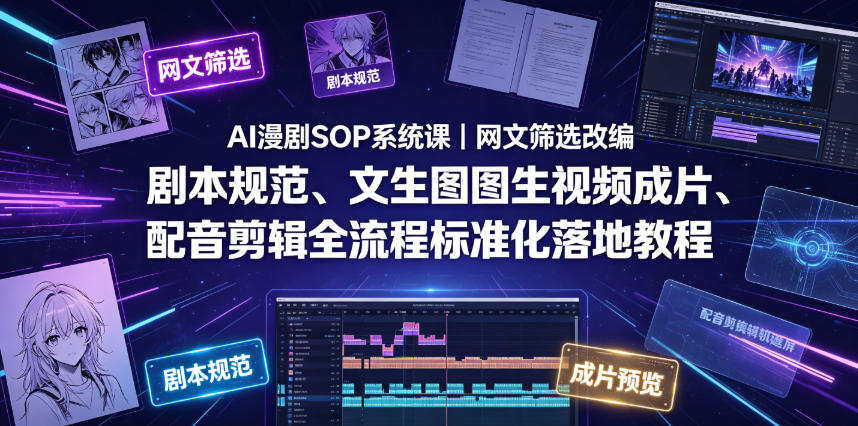 AI漫剧SOP系统课|网文筛选改编、剧本规范、文生图图生视频成片、配音剪辑全流程标准化落地教程(更新)-云享网创