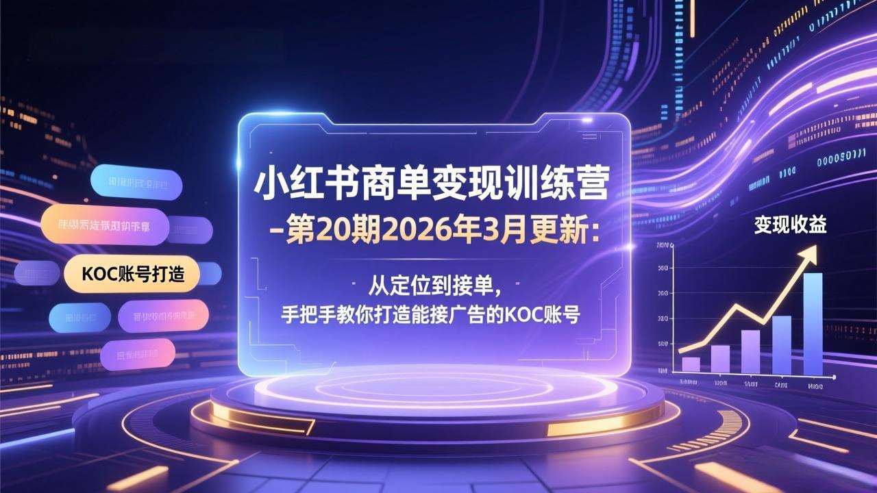 小红书商单变现训练营-第20期26年3月更新：从定位到接单，手把手教你打造能接广告的KOC账号-云享网创