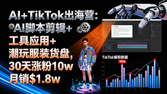 AI+TikTok出海营:AI脚本剪辑+工具应用+潮玩服装货盘,30天涨粉10w月销$1.8w-云享网创