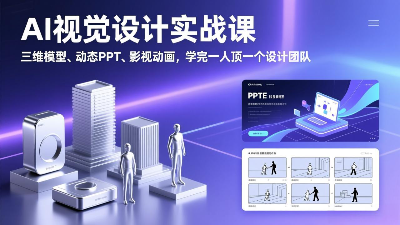 AI视觉设计实战课,三维模型、动态PPT、影视动画,学完一人顶一个设计团队-云享网创