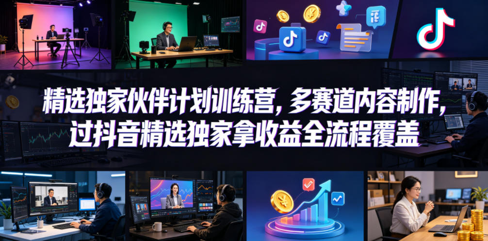 小豁食堂精选独家伙伴计划训练营，多赛道内容制作，过抖音精选独家拿收益全流程覆盖-云享网创