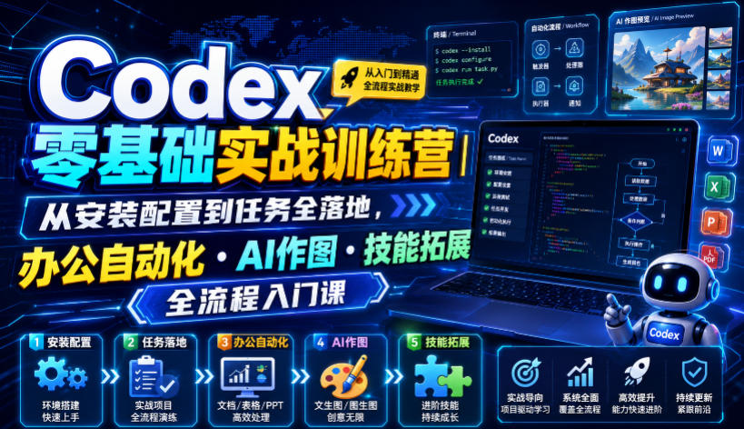 Codex零基础实战训练营｜从安装配置到任务全落地，办公自动化・AI作图・技能拓展全流程入门课-云享网创