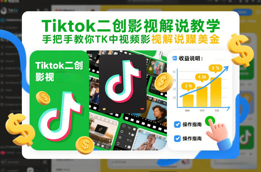 Tiktok二创影视解说教学，手把手教你TK中视频影视解说賺美金(更新26年1月)-云享网创