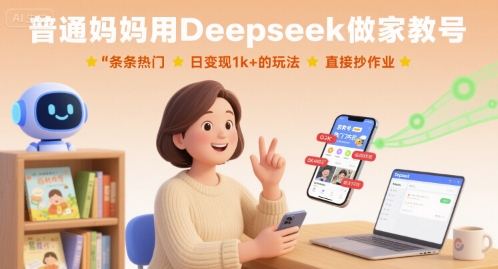 普通妈妈用Deepseek做家教号，条条热门，日变现1k+的玩法，直接抄作业-云享网创