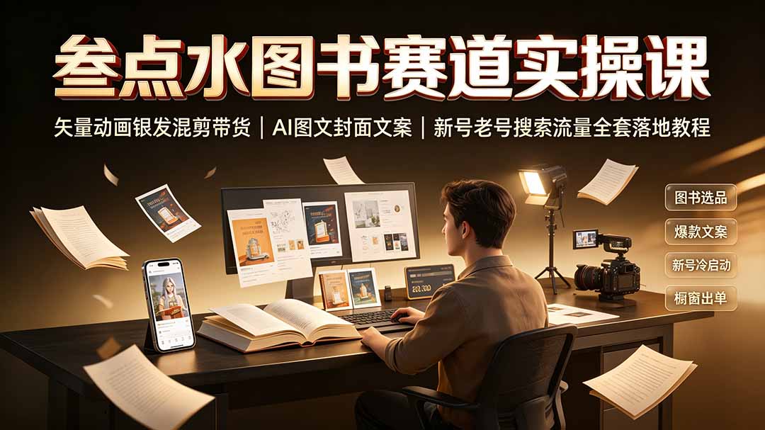 叁点水图书赛道实操课|矢量动画银发混剪带货,AI图文封面文案,新号老号搜索流量全套落地教程-云享网创