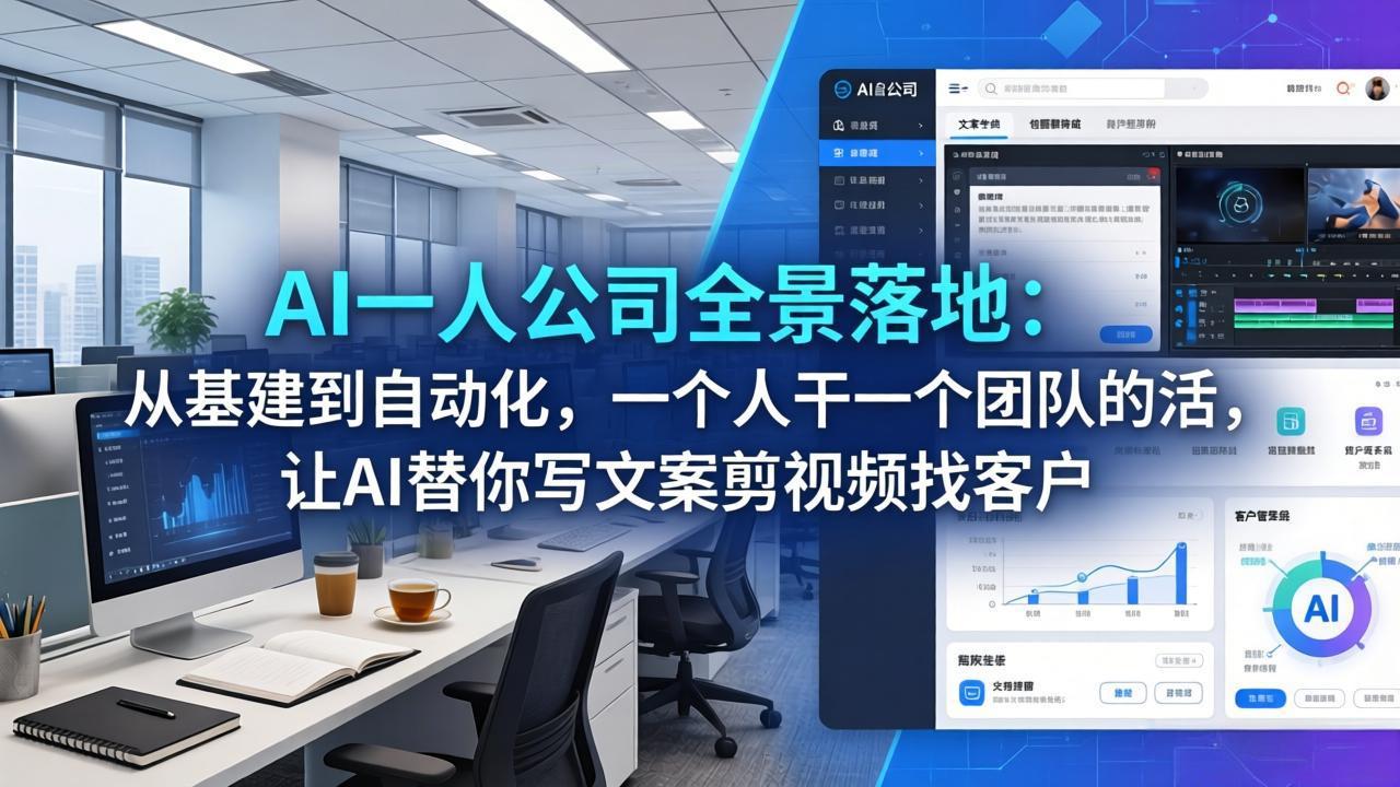 AI一人公司全景落地：从基建到自动化，一个人干一个团队的活，让AI替你写文案剪视频找客户-云享网创