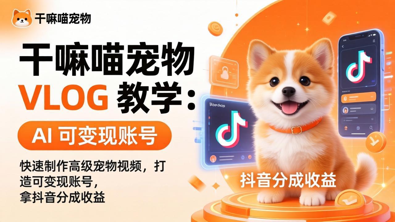 干嘛喵宠物 VLOG 教学:AI 快速制作高级宠物视频,打造可变现账号,拿抖音分成收益-云享网创