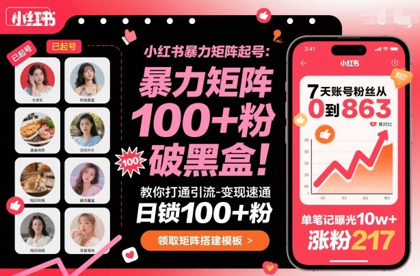 小红书暴力矩阵起号,教你打通引流-变现速通,日锁100+粉,破流量黑盒-云享网创