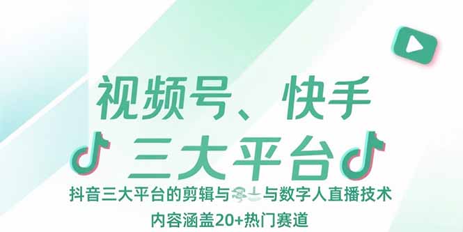视频号、快手、抖音三大平台的剪辑与数字人直播技术，内容涵盖20+热门赛道-云享网创