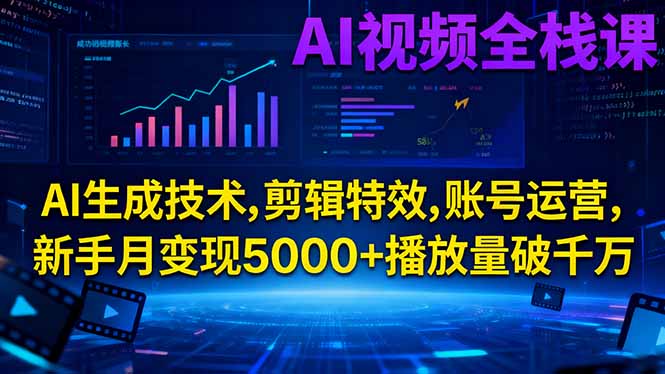 AI视频全栈课:AI生成技术,剪辑特效,账号运营,新手月变现5000+播放量破千万-云享网创