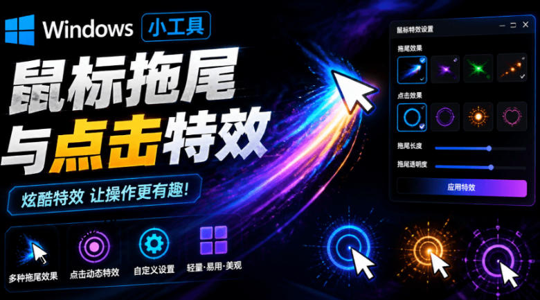 Windows特效小工具！一键给你的鼠标添加拖尾与点击动态特效，吾爱出品，免费使用Mouse Trail-云享网创
