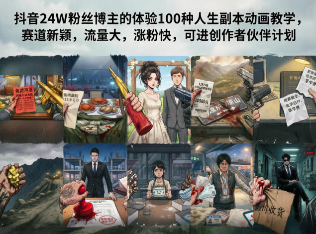 抖音24W粉丝博主的体验100种人生副本动画教学，赛道新颖，流量大，涨粉快，可进创作者伙伴计划-云享网创