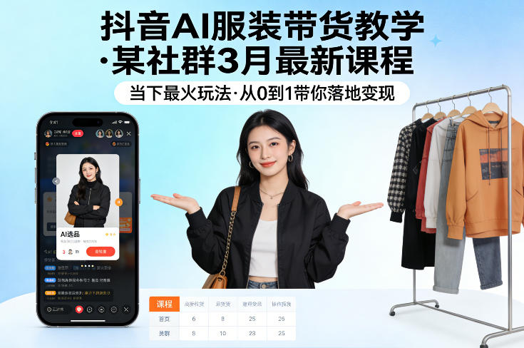 抖音AI服装带货教学，某社群3月最新课程，当下最火玩法，从0到1带你落地变现-云享网创