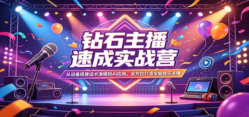 钻石主播速成实战营：从设备搭建话术演唱到AI应用，全方位打造全能娱乐主播-云享网创