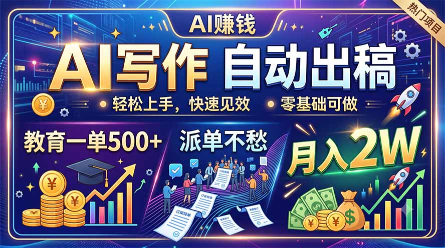 AI写作自动出稿,教育一单500+,派单不愁,月入2W-云享网创