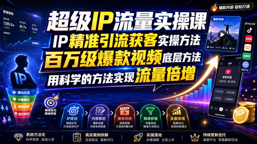 超级IP流量实操课，IP精准引流获客实操方法，百万级爆款视频底层方法，用科学的方法实现流量倍增-云享网创