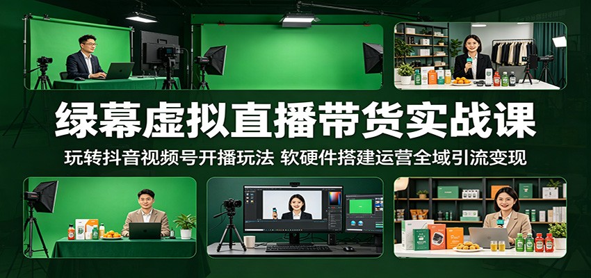 绿幕虚拟直播带货实战课：玩转抖音视频号开播玩法，软硬件搭建运营全域引流变现-云享网创