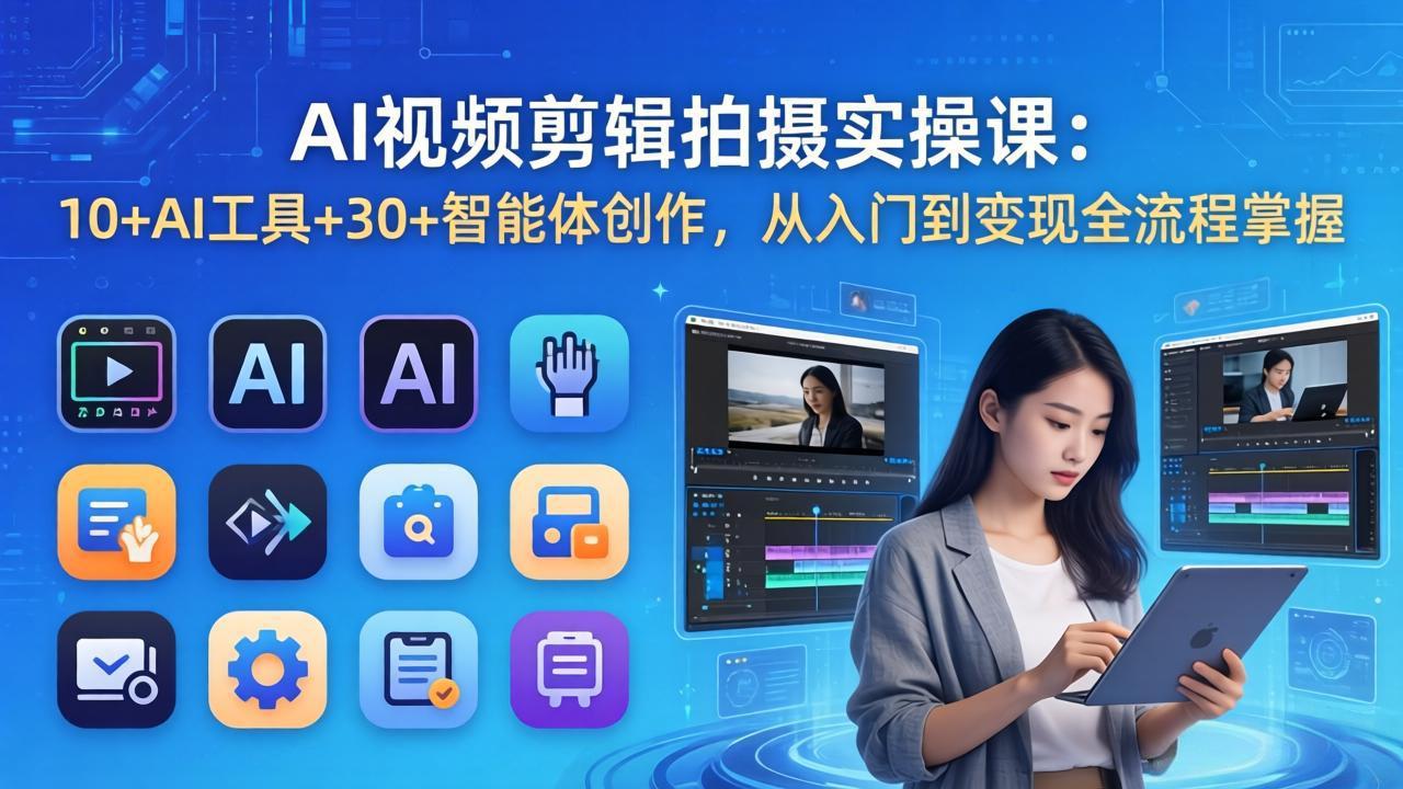 AI 视频剪辑拍摄实操课：10+AI工具+30+智能体创作，从入门到变现全流程掌握-云享网创