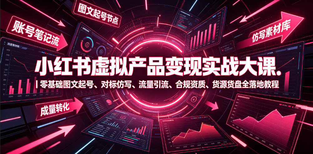 小红书虚拟产品变现实战大课｜零基础图文起号、对标仿写、流量引流、合规资质、货源货盘全落地教程-云享网创