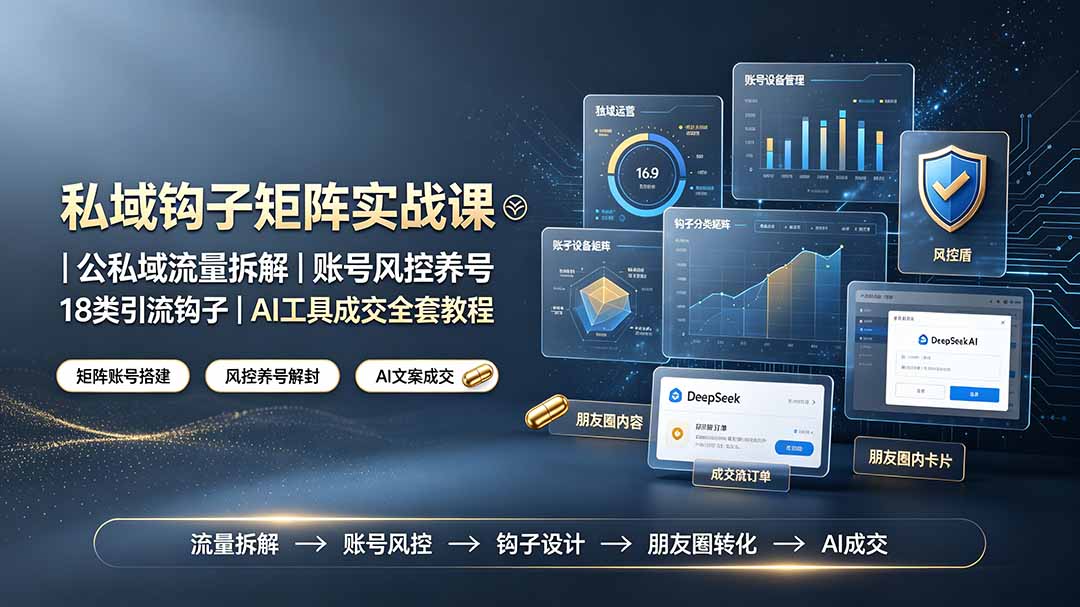 私域钩子矩阵实战课〓公私域流量拆解|账号风控养号|18类引流钩子|AI工具成交全套教程-云享网创