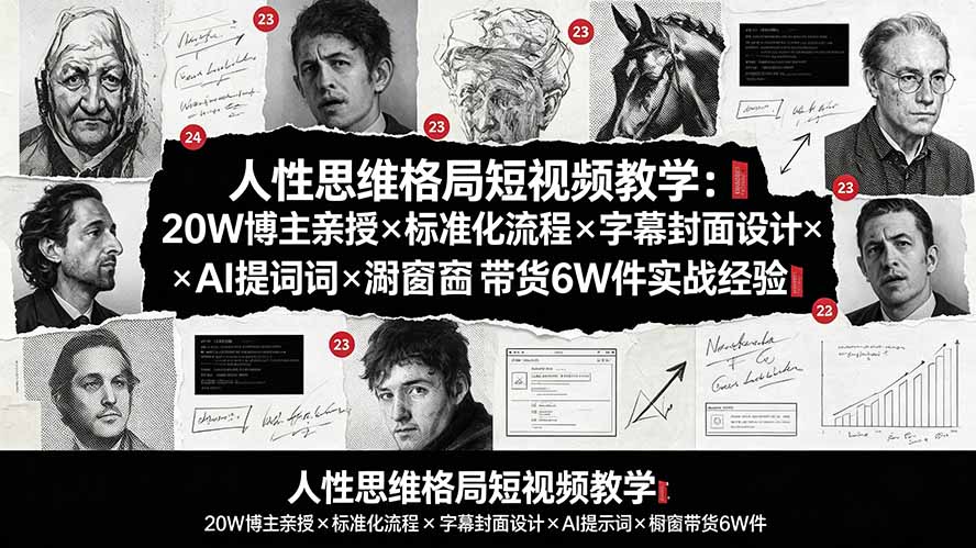 人性思维格局短视频教学:20W博主亲授×标准化流程×字幕封面设计×AI提示词×橱窗带货6W件实战经验-云享网创