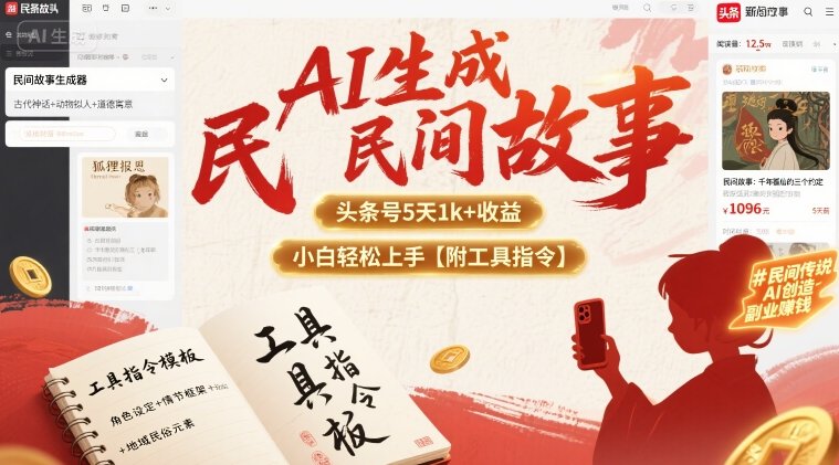 AI生成民间故事，头条号5天1k+，小白轻松上手【附工具指令】-云享网创