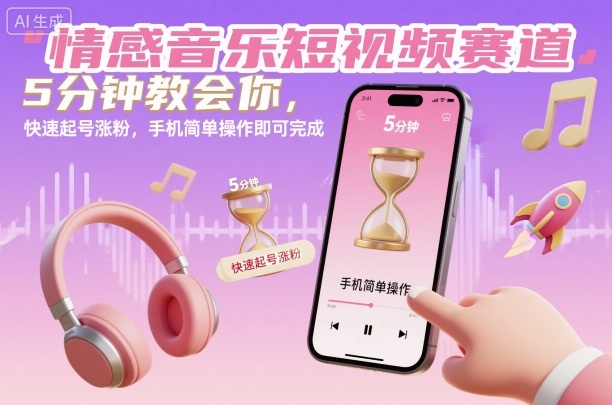 情感音乐短视频赛道，5分钟教会你，快速起号涨粉，手机简单操作即可完成-云享网创