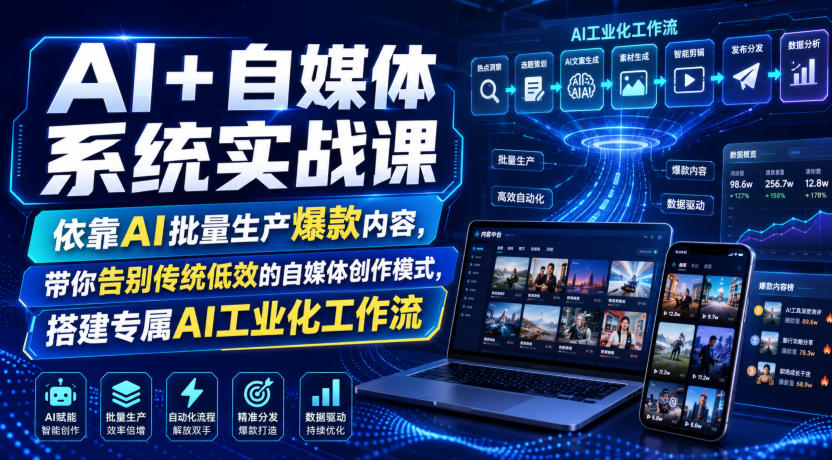 AI+自媒体系统实战课,依靠AI批量生产爆款内容,带你告别传统低效的自媒体创作模式,搭建专属AI工业化工作流-云享网创