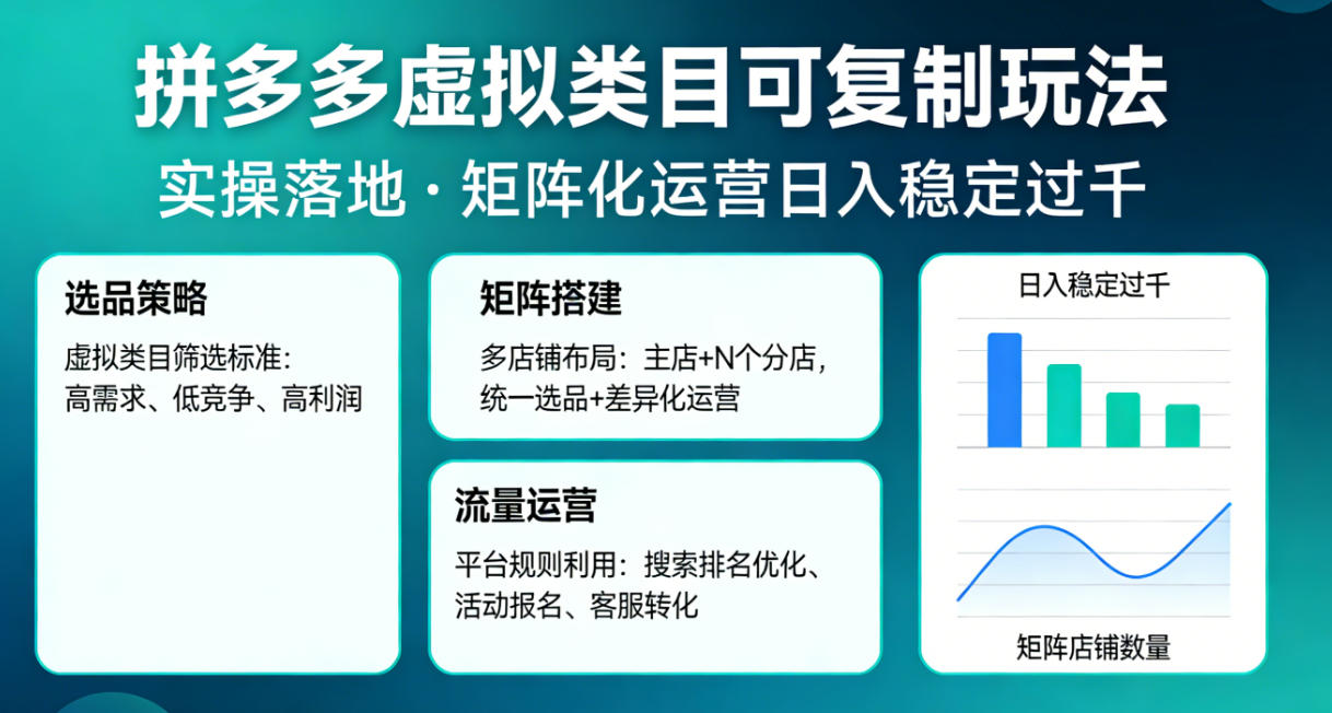 拼多多虚拟类目可复制玩法，实操落地，矩阵化日入稳定过千【揭秘】-云享网创
