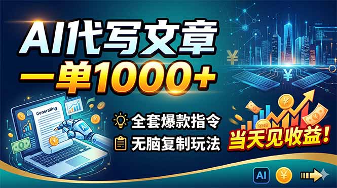 AI代写文章，一单1000+，全套爆款指令+无脑复制玩法，当天见收益！-云享网创