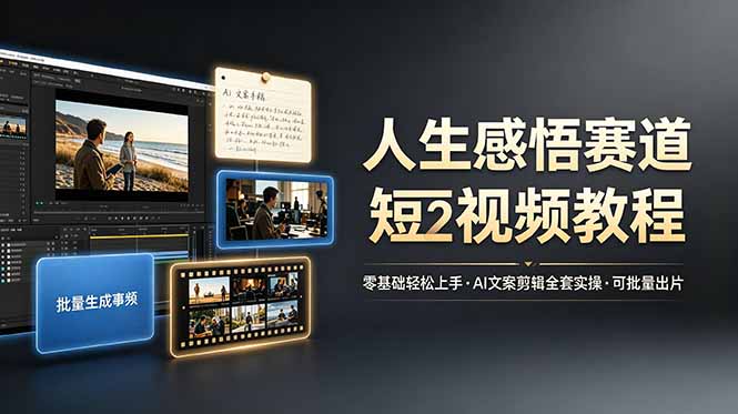 人生感悟赛道短视频教程，零基础轻松上手，AI文案剪辑全套实操可批量出片-云享网创