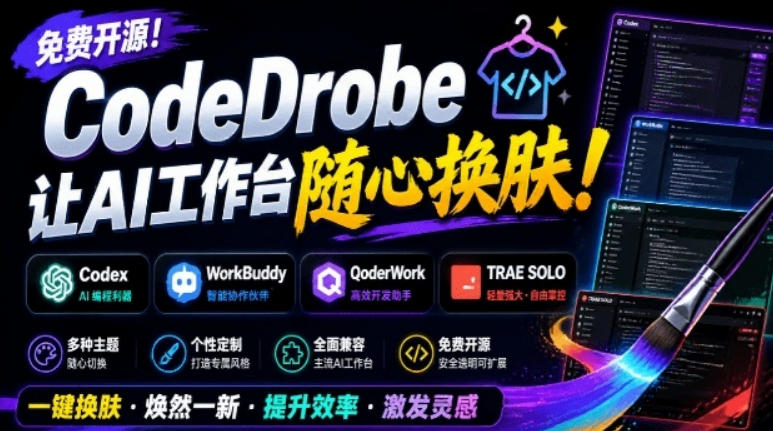 免费开源的CodeDrobe，让AI工作台随心换肤，支持Codex、WorkBuddy等，免费且本地运行！-云享网创