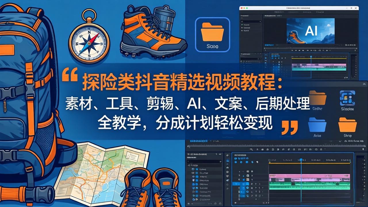 探险类抖音精选视频教程：素材、工具、剪辑、AI、文案、后期处理全教学，分成计划轻松变现-云享网创
