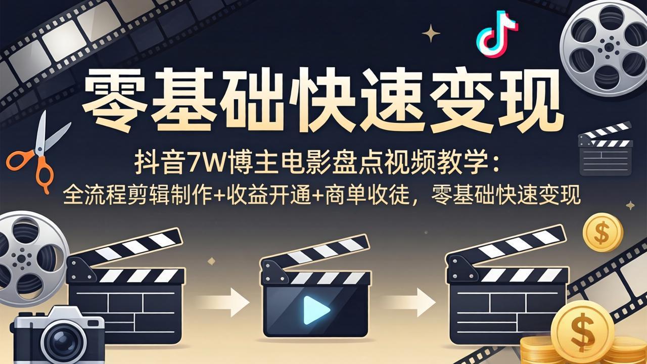 抖音7W博主电影盘点视频教学：全流程剪辑制作+收益开通+商单收徒，零基础快速变现-云享网创