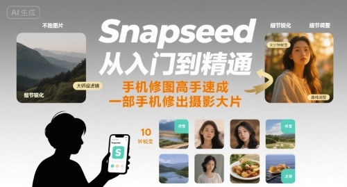 Snapseed从入门到精通，手机修图高手速成，一部手机就能修出摄影大片-云享网创