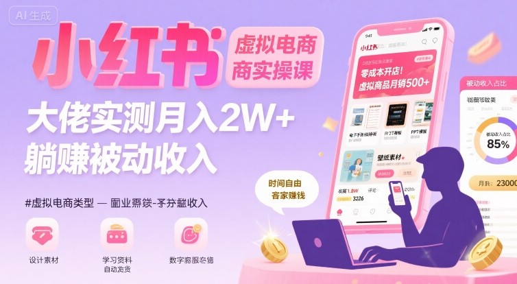 小红书虚拟电商，大佬实测月入2W+，实现被动收入-云享网创