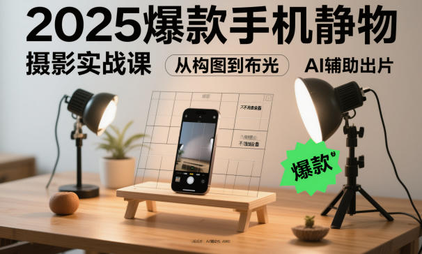 2025爆款手机静物摄影实战课,从构图到布光,不用贵设备,AI辅助出片-云享网创