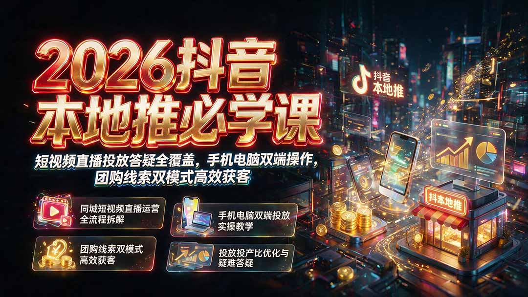 2026抖音本地推必学课|短视频直播投放答疑全覆盖,手机电脑双端操作,团购线索双模式高效获客-云享网创