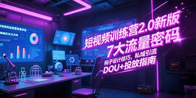 短视频训练营2.0新版，7大流量密码/钩子设计技巧/私域引流/DOU+投放指南-云享网创