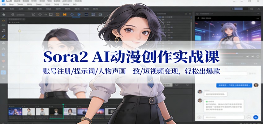 Sora2 AI动漫创作实战课：账号注册/提示词/人物声画一致/短视频变现，轻松出爆款-云享网创